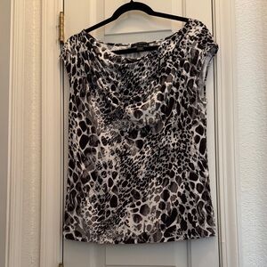 St. John Black & White Animal-Print Cowl-Neck Camisole
